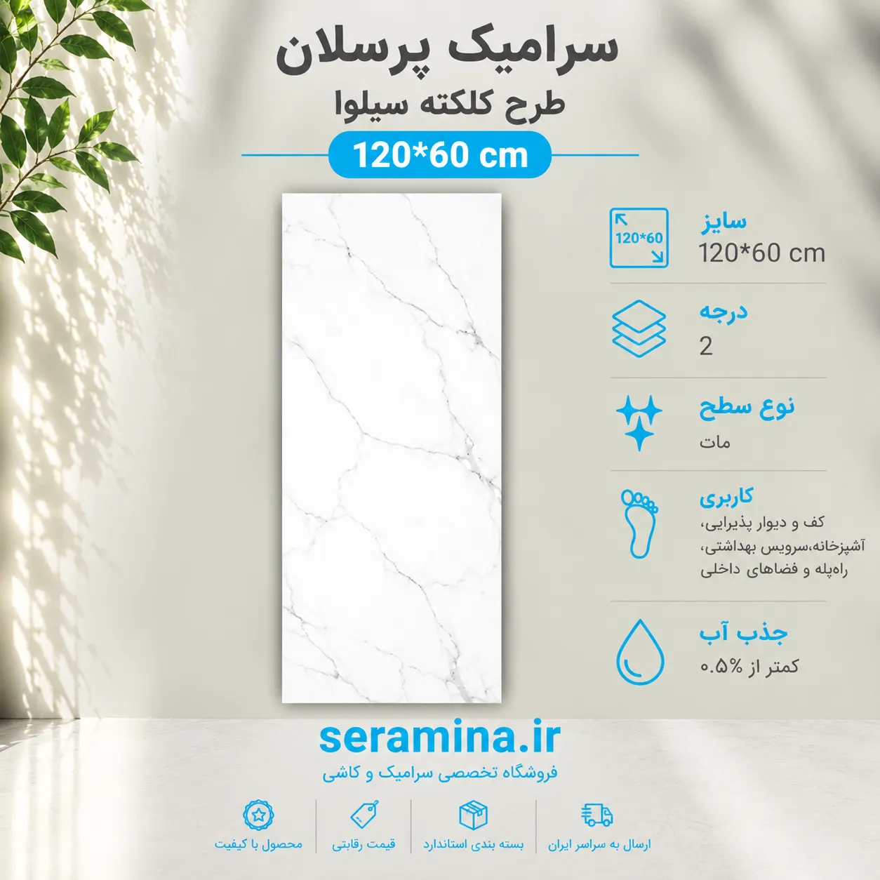 پرسلان کلکته سیلوا مات 120*60 رکتیفای درجه ۲